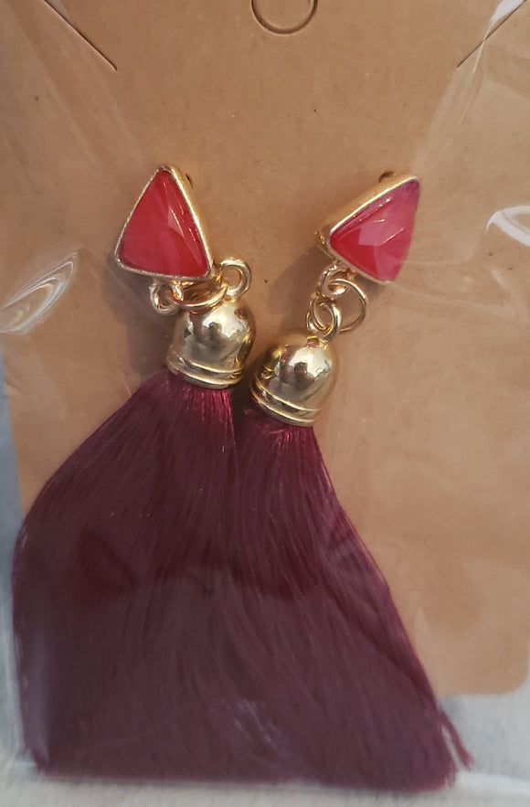 Earrings - Red/ Burgundy Tassel