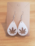 White Glitter Leaf Earrings