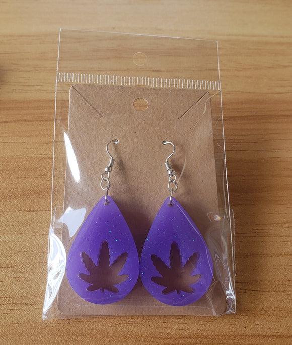 Purple Shimmer Leaf Earrings
