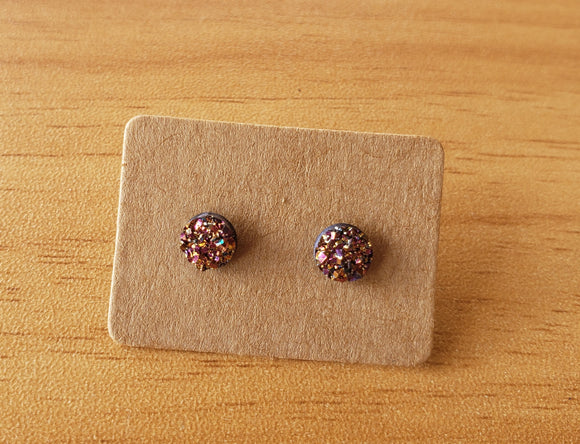 Gold / Purple Faux Quartz Earrings - Small