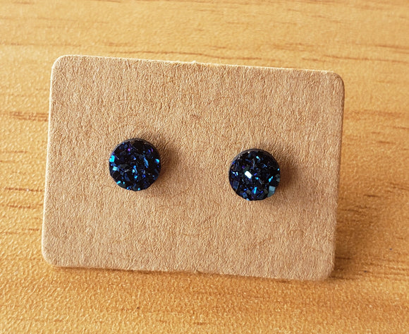 Black / Blue Faux Quartz Earrings - Small