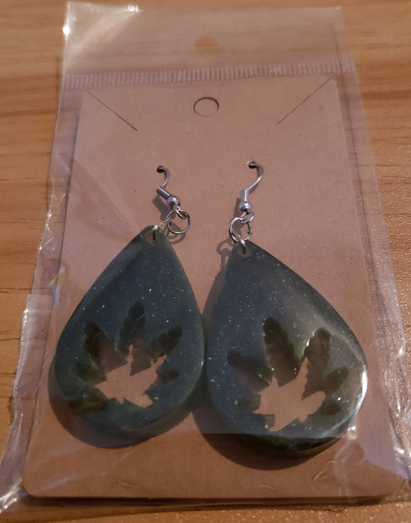 Green/Black Leaf Earrings