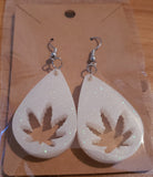 White Glitter Leaf Earrings