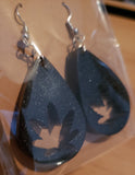 Black Shimmer Leaf Earrings